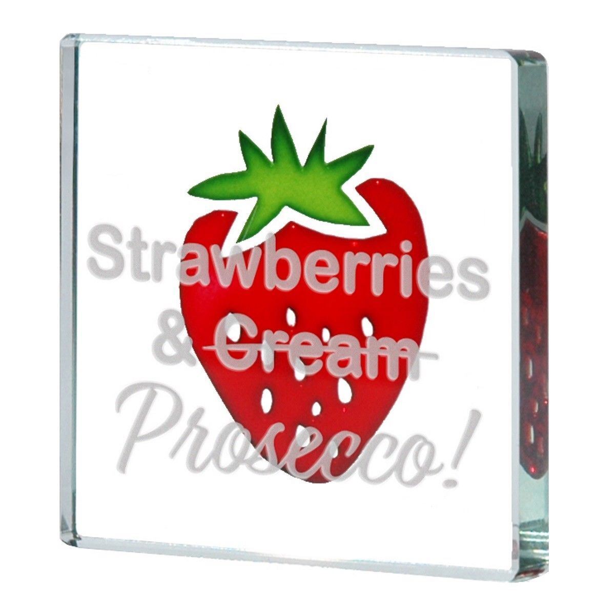 Strawberries & Prosecco Keepsake Glass Token Fun Birthday Gift - Spaceform