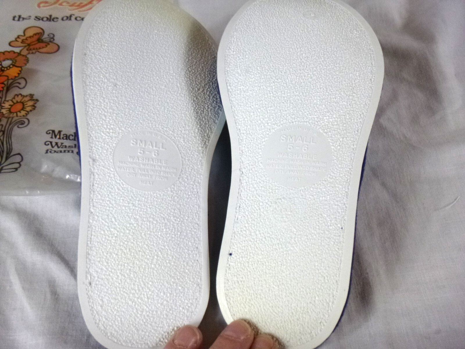 SAOLA NOS Vintage Fluff Scuff Terrycloth Pantofole Suola in Gomma Blu Navy Taglia S