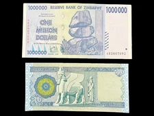 Iraq 500 Dinars 2004 Banknote & Zimbabwe 1 Million Dollar Currency Money Note