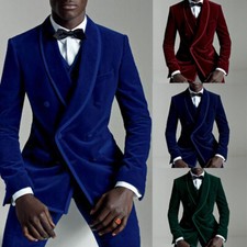 3Pcs Velvet Men Suit Formal Wedding Groom Party Shawl Lapel Men Blazer Pants