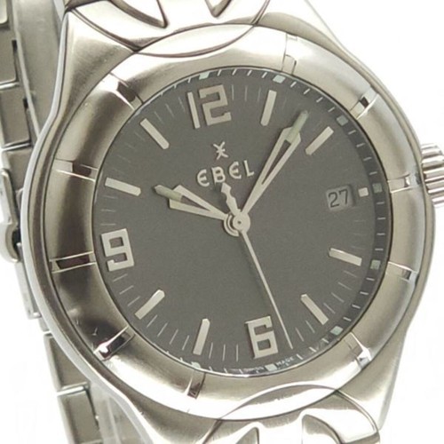 Orologio al quarzo EBEL tipo E. Cassa 38mm. Quadrante grigio. Resistente all'acqua 30M. Data. Uomo