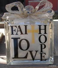 Faith Hope and Love Lighted Glass Block Home Decor Gift Idea Christmas