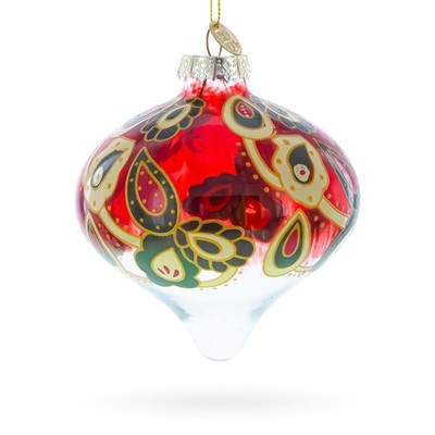 Red Paisley Onion Shaped Finial Glass Ornament