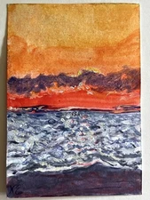 ACEO , Original Signed Art “Silver Sea At Sunset”