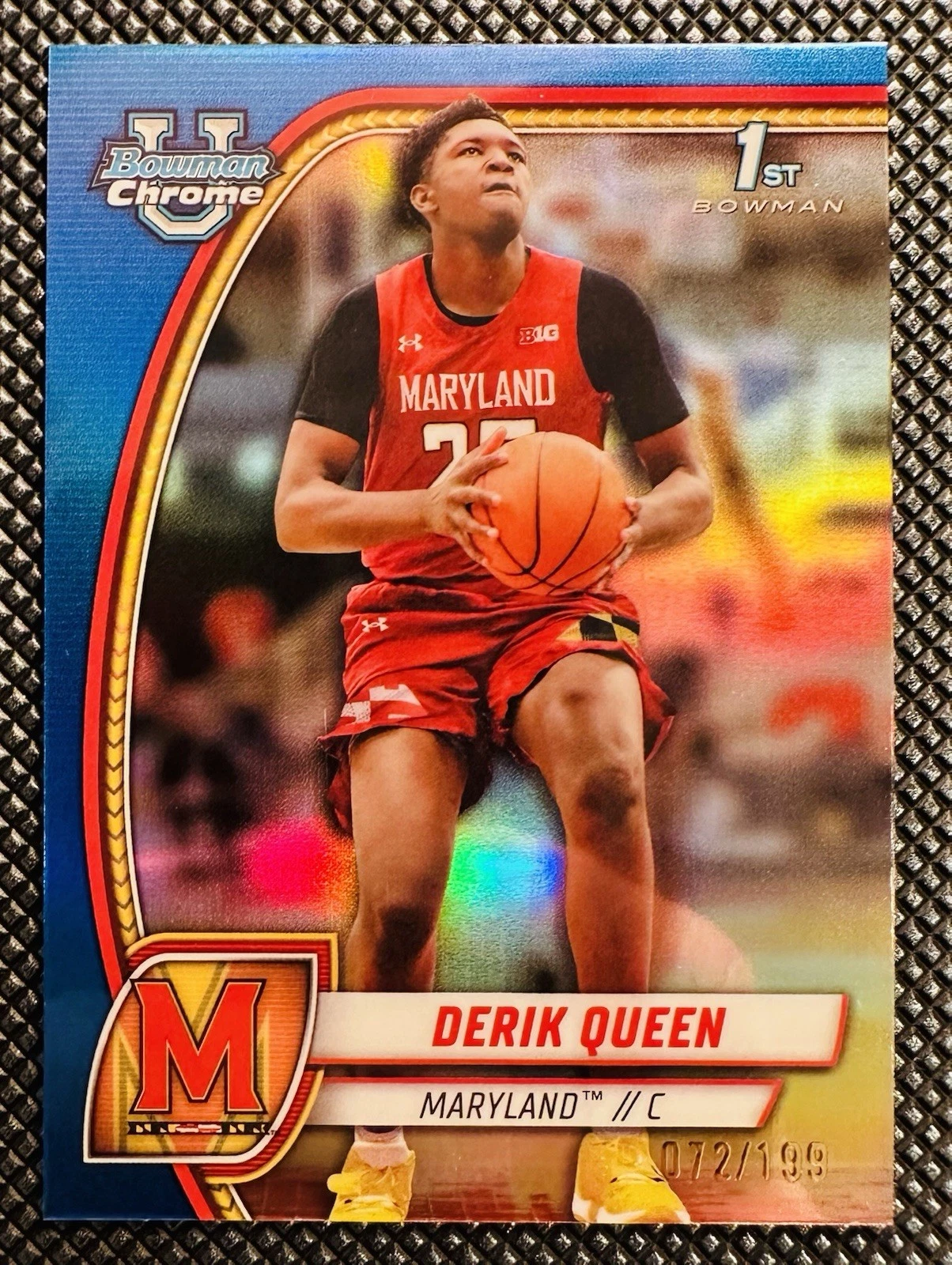 2024 DERIK QUEEN | HAWKS Blue Refractor 1st /199 #19 Bowman Chrome University