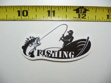 MAN FISHING IN BOAT CAUGHT FISH SMALL STICKER DECAL SPORTS OUTDOOR LIFE HOBBY