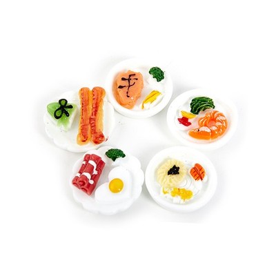 5pc 1/12 Dollhouse Miniature Breakfast Plate Egg Bread mini food model ornaments