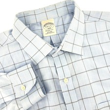 Brooks Brothers Regent Fit Light Blue Plaid Non Iron Cotton Dress Shirt 18 6 7