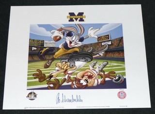 Michigan Football Signed Bo Schembechler Looney Tunes Lithograph Limited Print