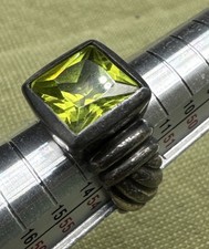 G.D Sterling Silver 925 Square Cut Peridot Artisan Ring 7.8 g Size 6.25