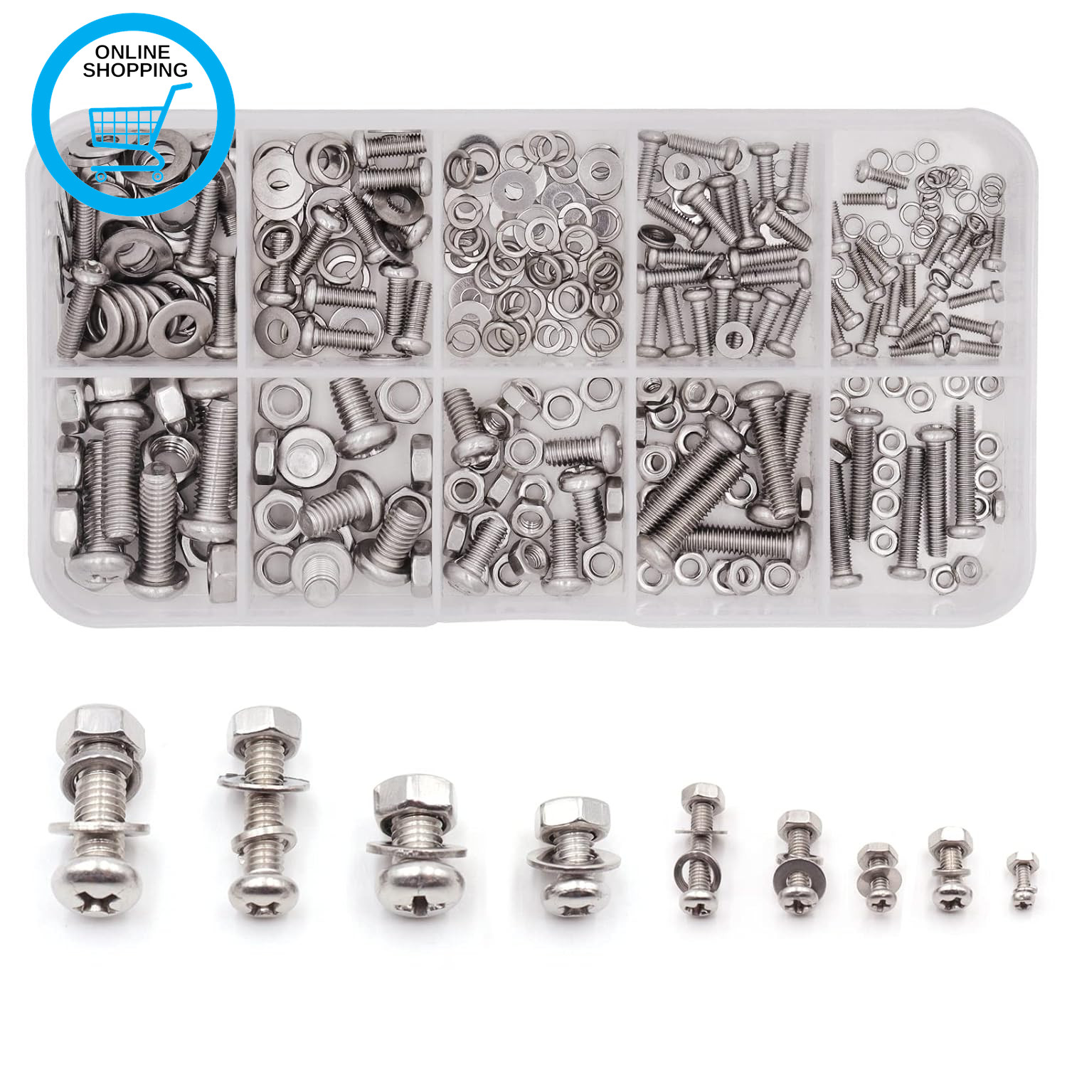 320Pcs Bolts and Nuts Set and Washers Set,M2 M2.5 M3 M4 M5 Cross Pan Head Screws