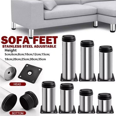 Set of 4 Stainless Steel Furniture Legs Kitchen Cabinet Sofa Bed Feet Adjustable