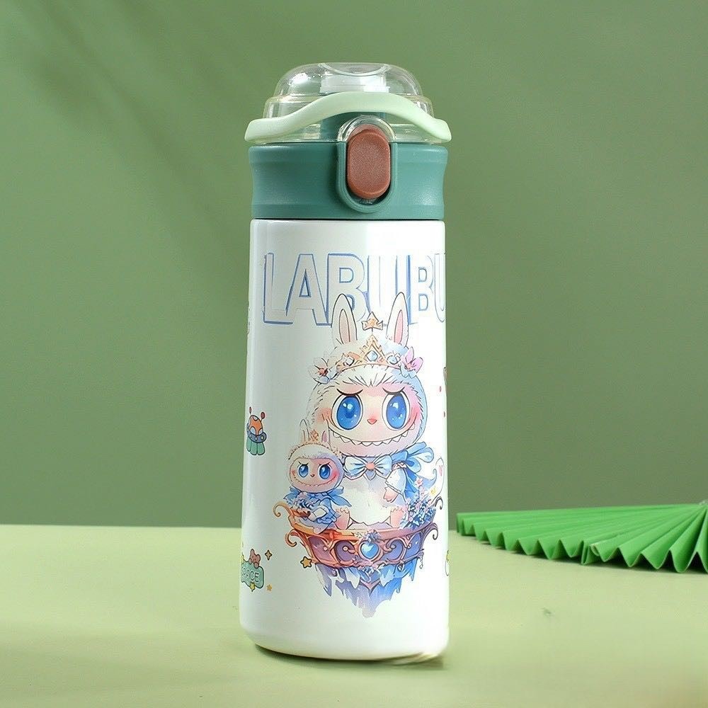 Kids Stainless Steel Water Bottle 450ml with Straw Leak Resistant BPA Free