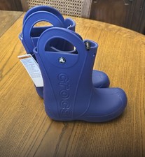 Crocs Blue Waterproof Rubber Rain Boots Unisex Kids Lightweight Pull On Size J2