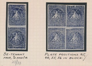 RARE BOLIVIA STAMPS 1863 GARCIA POSTS CHALLAS 1/2R 1R BLUE SE TENANT & BLK 4 VF