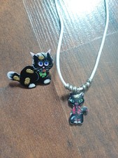 Kinder Schmuck KATZE Kette Anstecker Schmuckset
