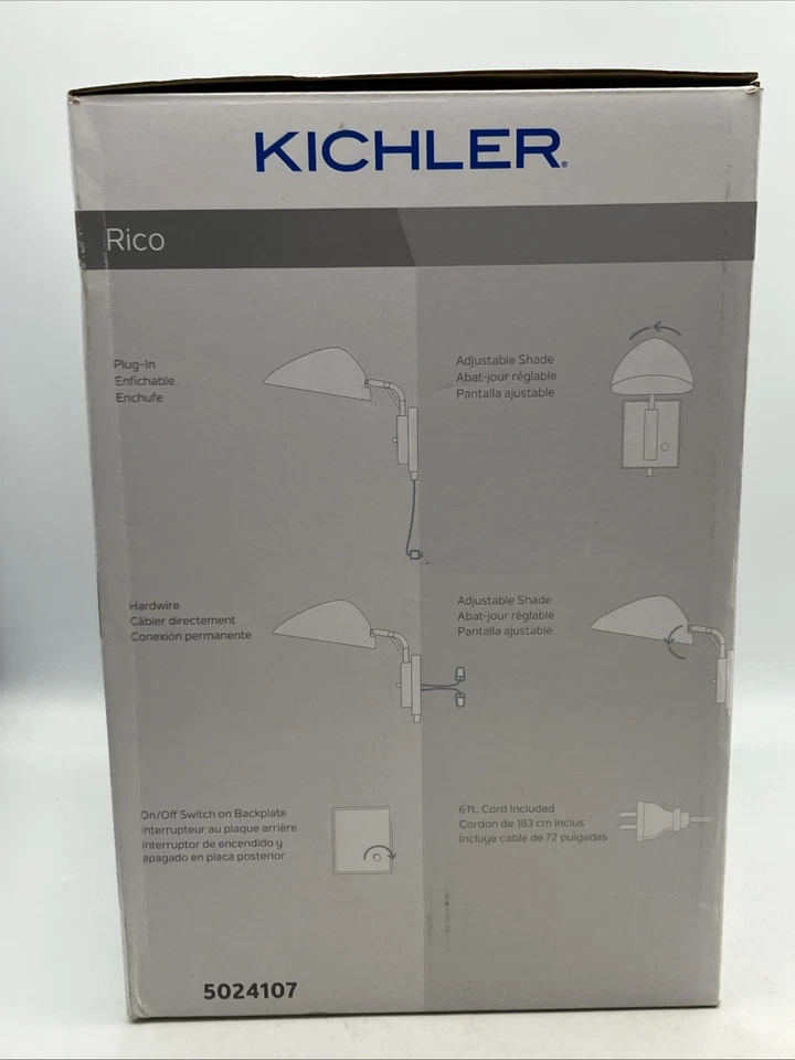 Aplique de pared enchufable Kichler Rico, brazo oscilante, luz negra mate y de latón - estilo MCM Foto 3 de 4