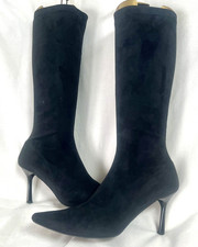 LK Bennett Classic Black Stretch Suede Slim Leg Stiletto Long Boots Size 40