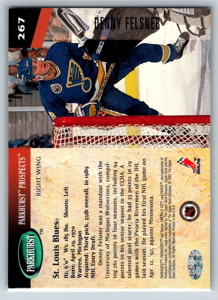 1993-94 Parkhurst #267 Denny Felsner Parkhurst Prospects - Image 2 of 2
