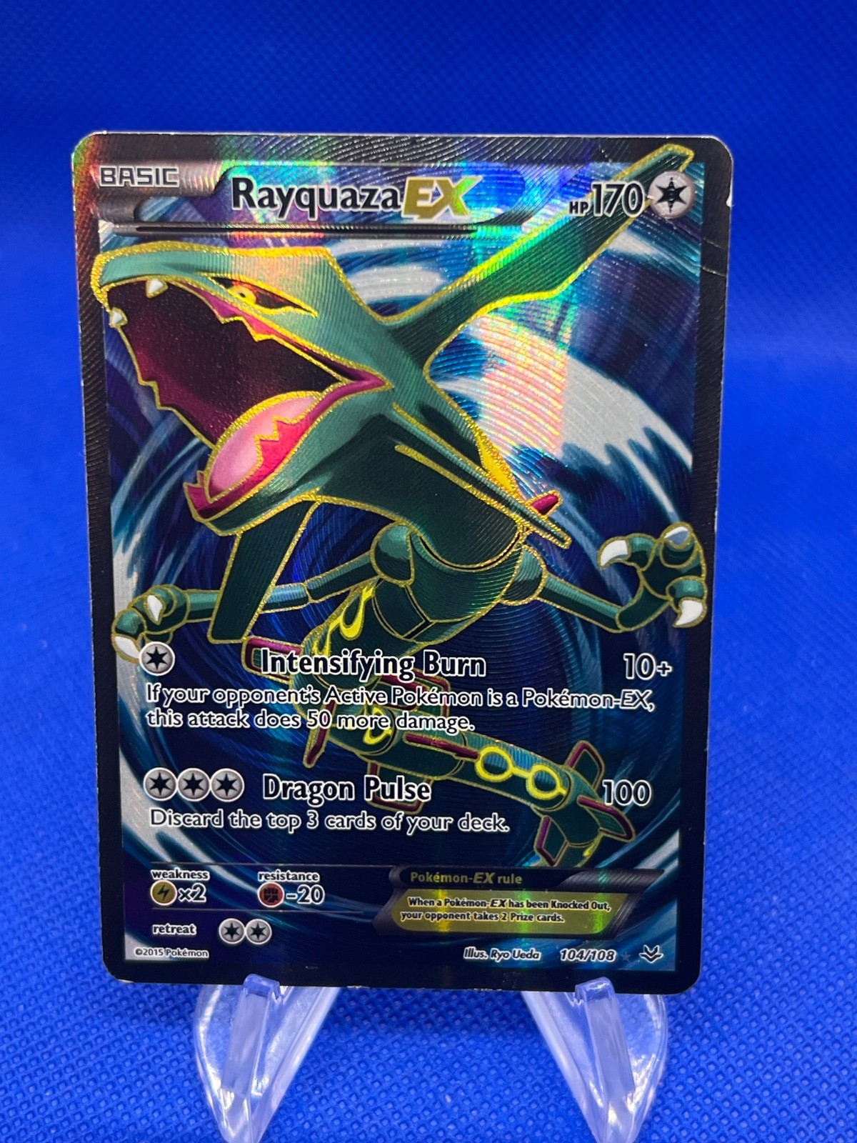 2015 Pokemon XY Roaring Skies Rayquaza EX 104/108 Full Art Ultra Rare DMG