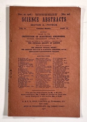 1916 Dec 27 SCIENCE ABSTRACTS Physics journal PLANCK Rayleigh THOMSON Compton &c