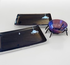 Halloween Melamine Spider Themed Serving Trays & Iridescent Spider Leg Bowl Set