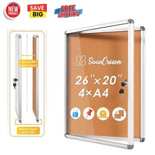 26"x20" Enclosed Bulletin Board Tamper-Proof Cork Noticeboard with Acrylic Door