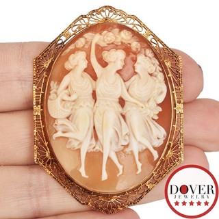 Vintage Cameo Shell 14K Gold Lady Portrait Brooch Pin 12.8 Grams NR