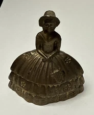 Vintage Brass Bell Southern Belle Victorian Lady With Basket  Wide Skirt 