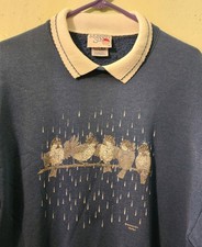 Vtg 90s Morning Sun Sweatshirt Large Birds In Rain Crewneck Cottagecore Grandma