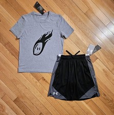NEW Under Armour Youth Big Boy Football Theme Tee  Drawstring Short Set YS-8 