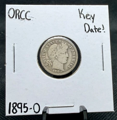 1895-O 90% Silver Barber Dime (VG to Fine Condition) Key Date!