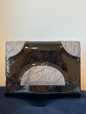 Image of NWT Monzo & Franco Vintage Black Patent Leather Tara Bag Gold Chain Snake Print