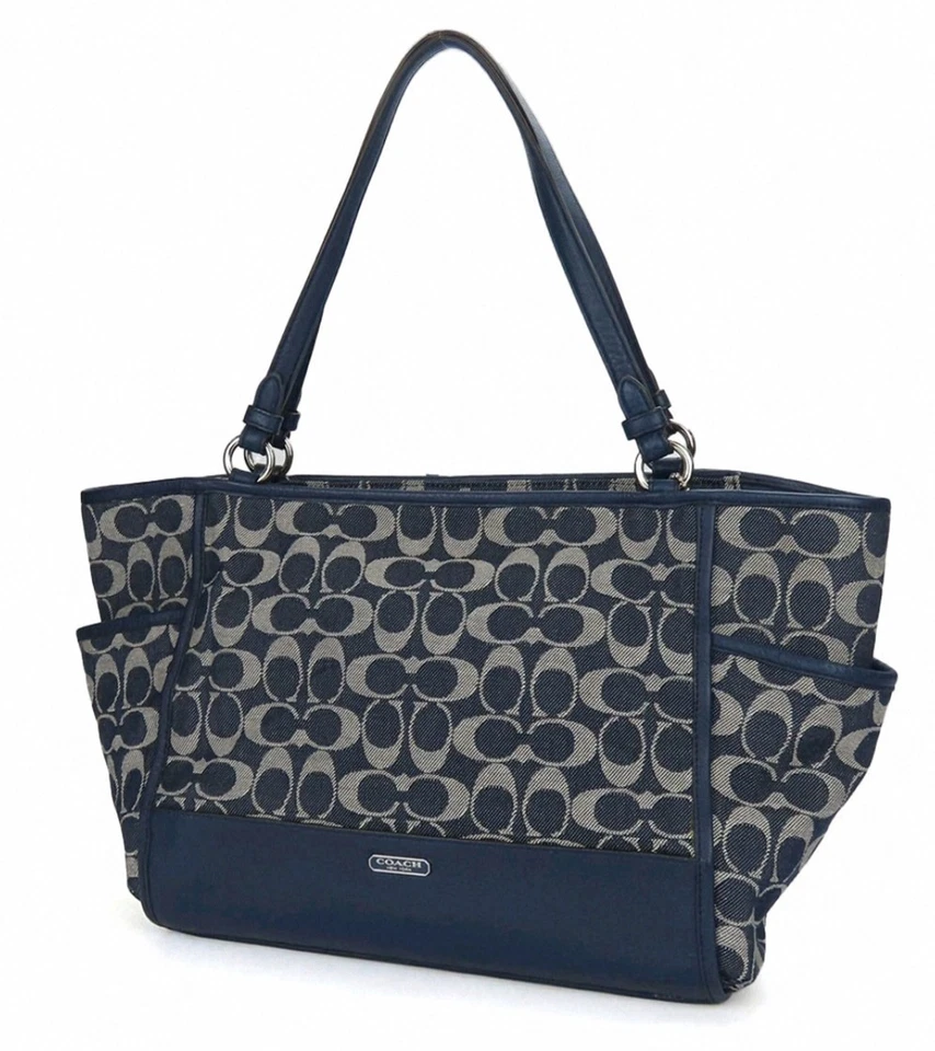 Bolso de Mano Coach XL Park Carrie Signature C Logo Azul Marino Denim Jacquard F32622 COMO NUEVO  Foto 3 de 4