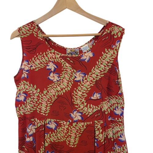 Vintage Avanti 100% Silk Hawaiian Midi Tank Dress Red Floral Face Medium - Picture 4 of 9