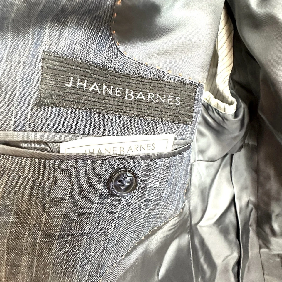 Jhane Barnes 100% 亚麻运动外套蓝色条纹 44R Conclave — 第 2/4 张图片