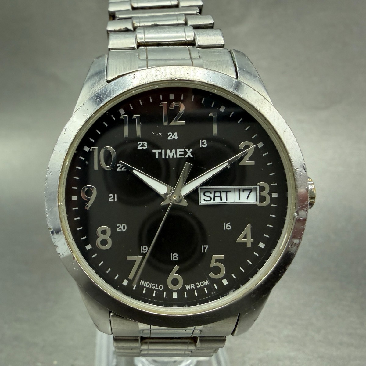 Timex South Street Sport Watch Men 36mm Black Dial Steel Daydate