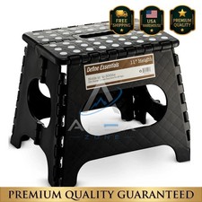 11 Folding Step Stool Black Portable Non Slip Collapsible Plastic Lightweight
