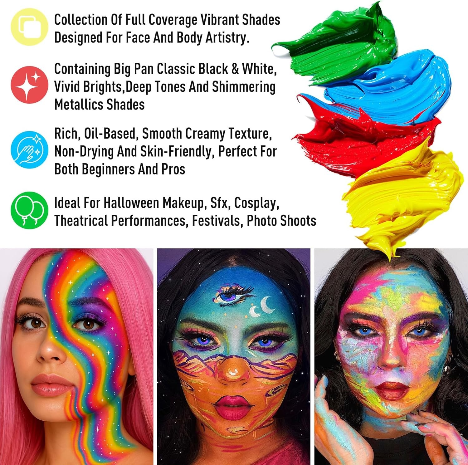 Athena Face Body Paint Oil Palette, Professional Flash Non Toxic Safe Tattoo Hal