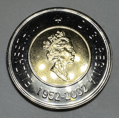 1952-2002 Canadian $2 Dollar Toonie Elizabeth II Coin. Golden