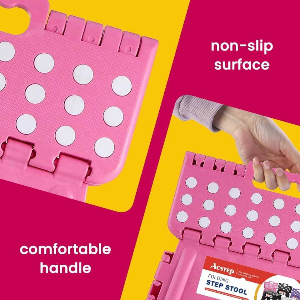 Home Folding Step Stool Lightweight Step Stool with 9 Inch Height for Kids Pink - Image 2 of 4