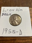 1955-D 1C Doubled Die Obverse RD Lincoln Cent Error Coin L On Rim Rare Vintage