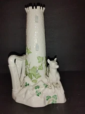 Belleek Tower Vase Museum Collection 2002 Harp Cross Dog Castle Ireland 8 Inch