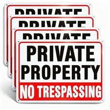 4 Pack Aluminum No Trespassing Signs 10 x 7 Inch Private Property Signs