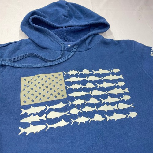 Columbia PFG Mens Blue Fish Flag Hoodie Sweatshirt FM1865 Large