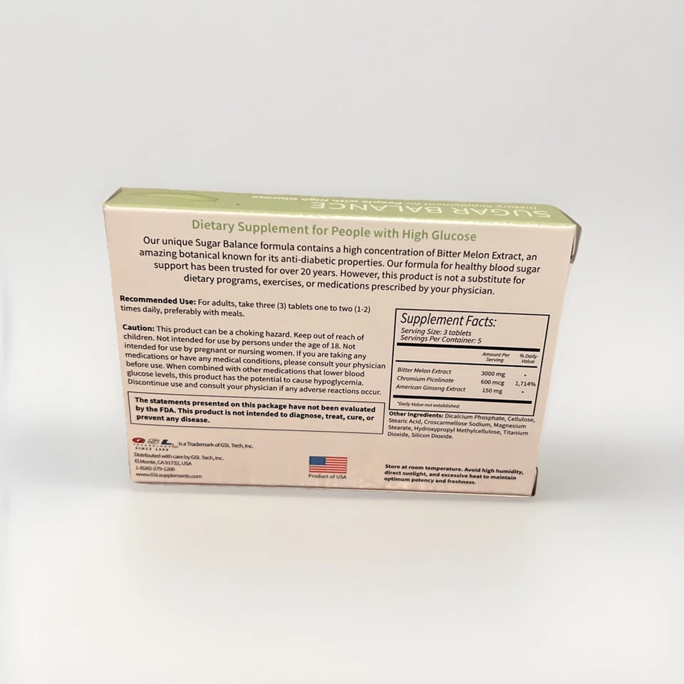 6 Pack! GSL SUGAR BALANCE SUPPLEMENT FOR HIGH GLUCOSE 15 TABLETS/BOX - Image 2 of 2