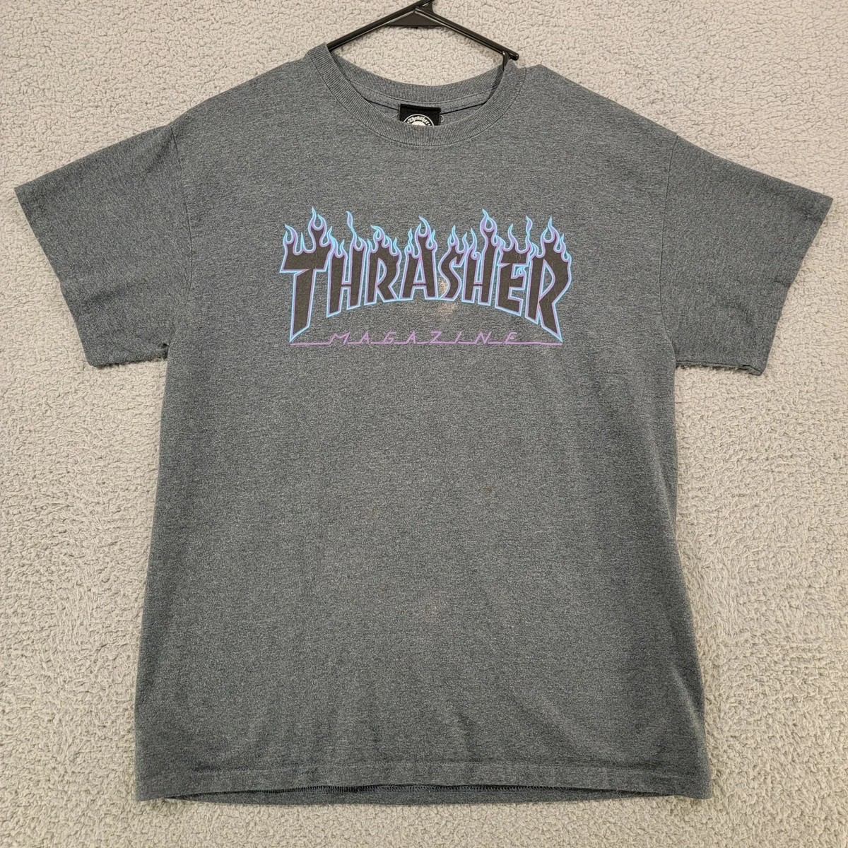Thrasher Magazine Graphic T Shirt Sz M Gray Cotton Bleach Stain