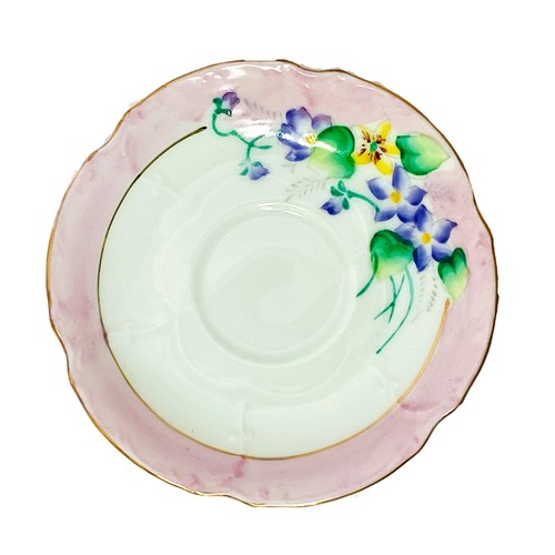 Halsey Fifth Avenue Japan Demitasse Tea Cup & Saucer Pansies Purple Yellow White - Picture 10 of 11