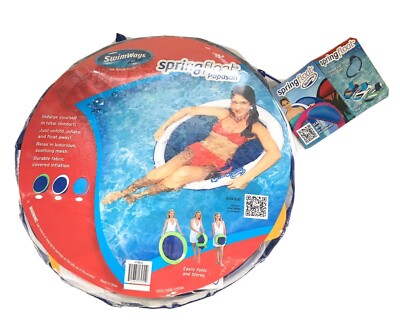 SwimWays Spring Float Papasan Mesh Float Pool or Lake Lounge Raft w/ Carry Case