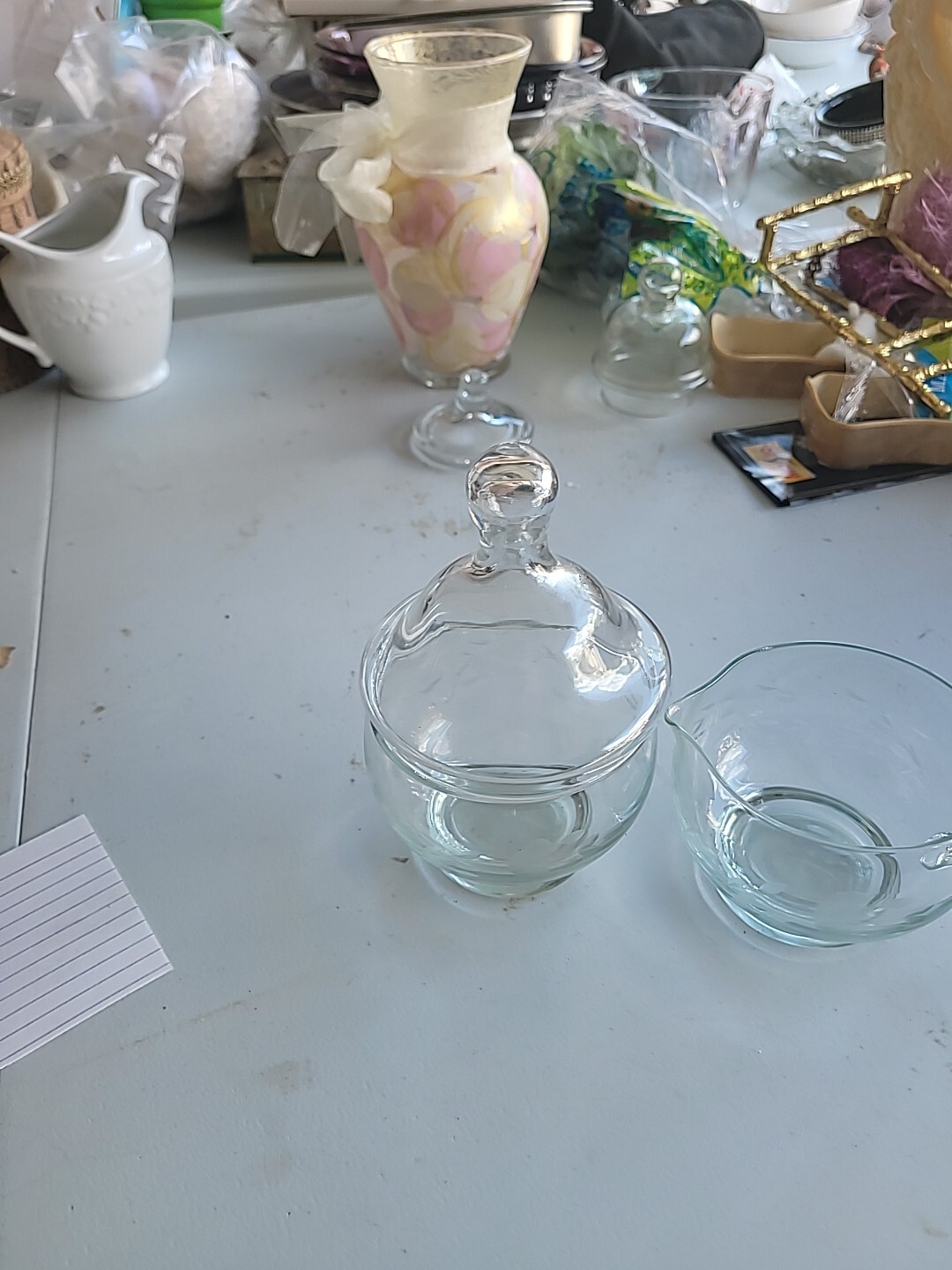 Vintage Princess House Heritage Etched Glass Creamer and Apothecary Sugar Jar